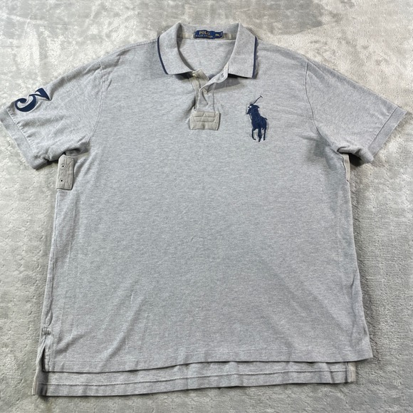 Polo Ralph Lauren Polo Shirt Mens XXL Gray Rugby Big Pony Number 3 Preppy - Picture 1 of 10
